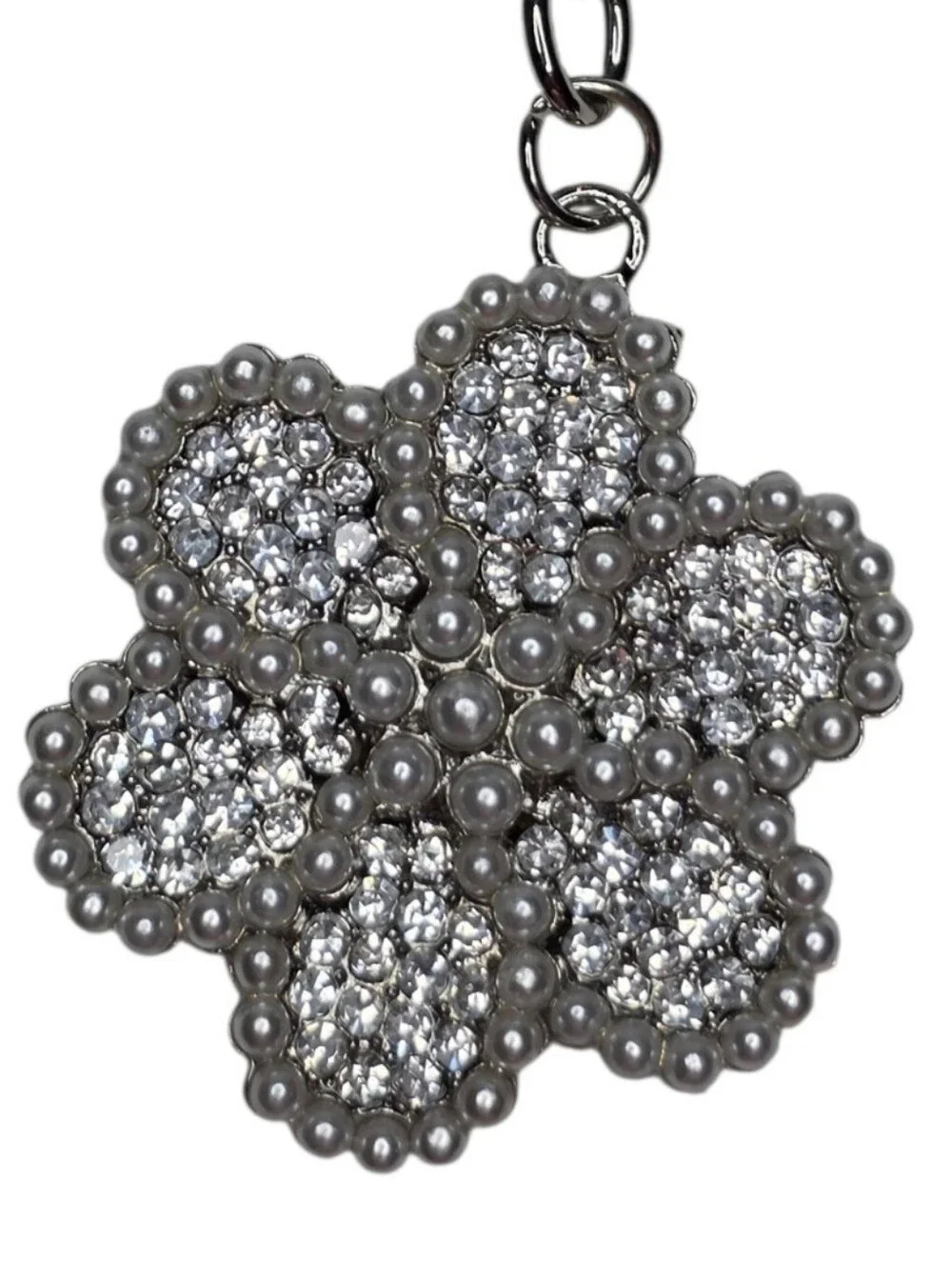 Keychain Bag Charm Silver Mini Faux Pearls Rhinestone Flower Handbag Accessories